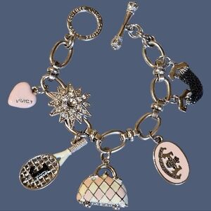 Juicy Couture Silver and Pink Charm Bracelet